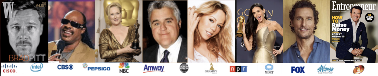 Collage of public figures and organization logos across Lynn Rose's entertainment, media, and corporate career